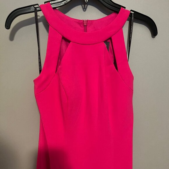 NWT Vince Camuto Hot Pink Halter Neck Sheath Cocktail Floor Length Dress - Picture 5 of 5